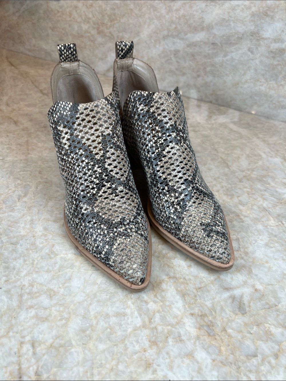 Dolce Vita Snake-Print Pointed Ankle Booties in Neutral Tones - Picture 2 of 9